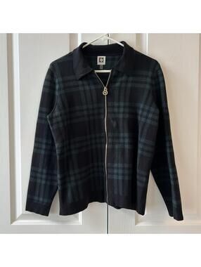 Women’s M $119 Orig -  Anne Klein Plaid Zip-Up Sweater